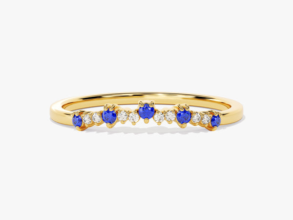 Curved Cluster Sapphire Ring in 14K Solid Gold