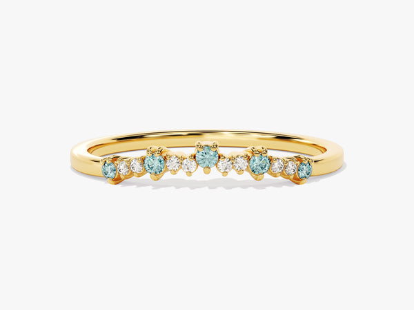 Curved Cluster Aquamarine Ring in 14K Solid Gold