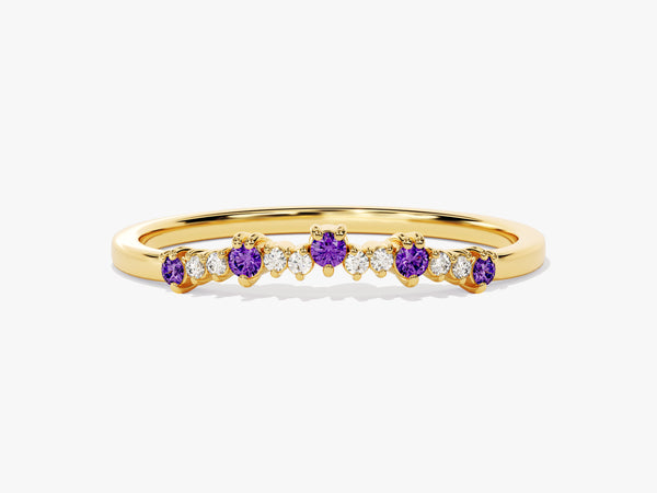 Curved Cluster Amethyst Ring in 14K Solid Gold