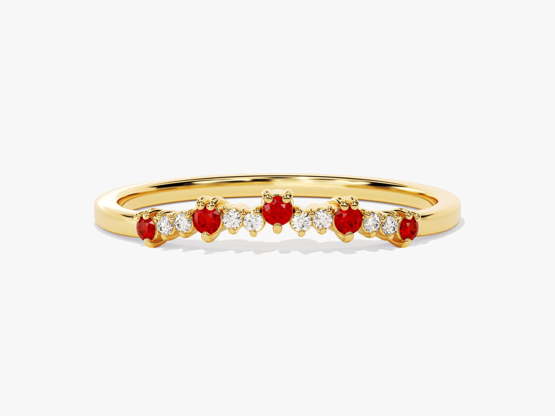 Curved Cluster Ruby Ring in 14K Solid Gold