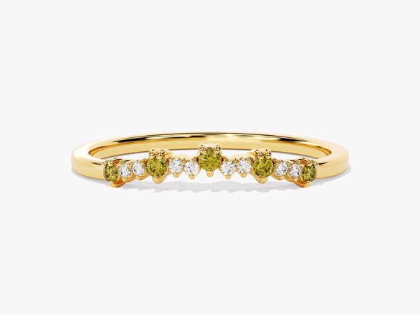 Curved Cluster Peridot Ring in 14K Solid Gold