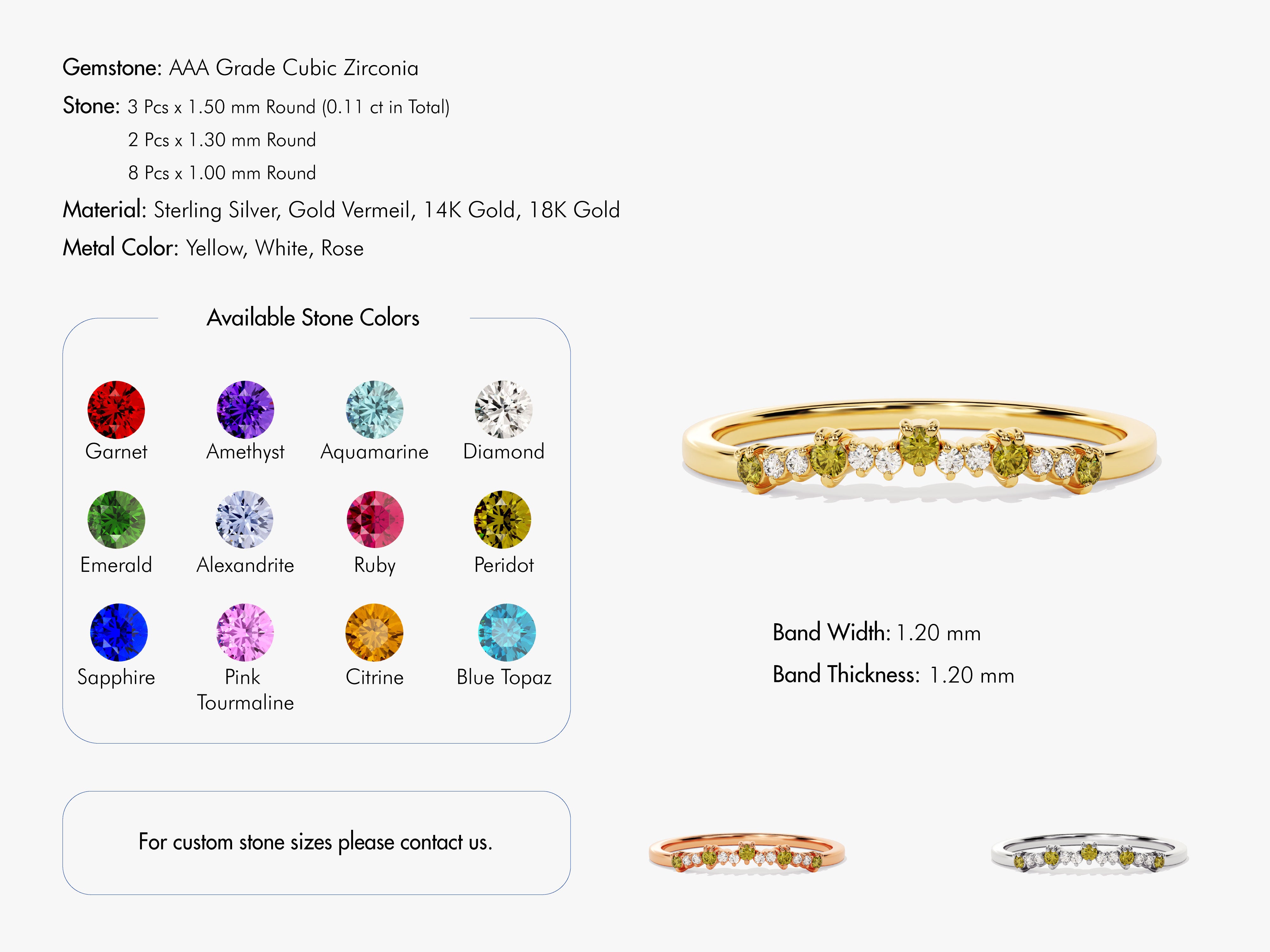 Delicate gemstone ring with AAA cubic zirconia and gold band