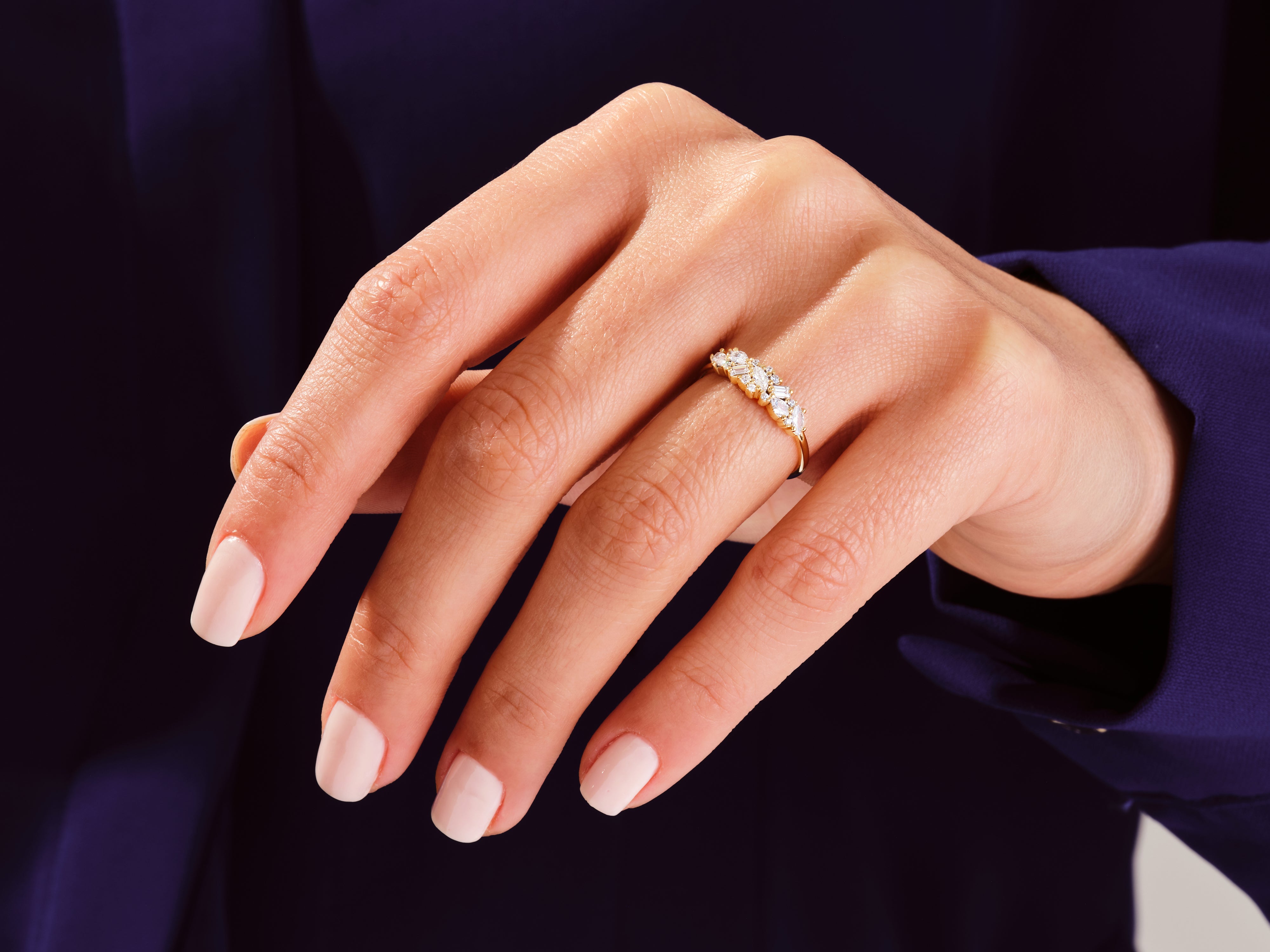 Diamond ring on hand, elegant jewelry for women