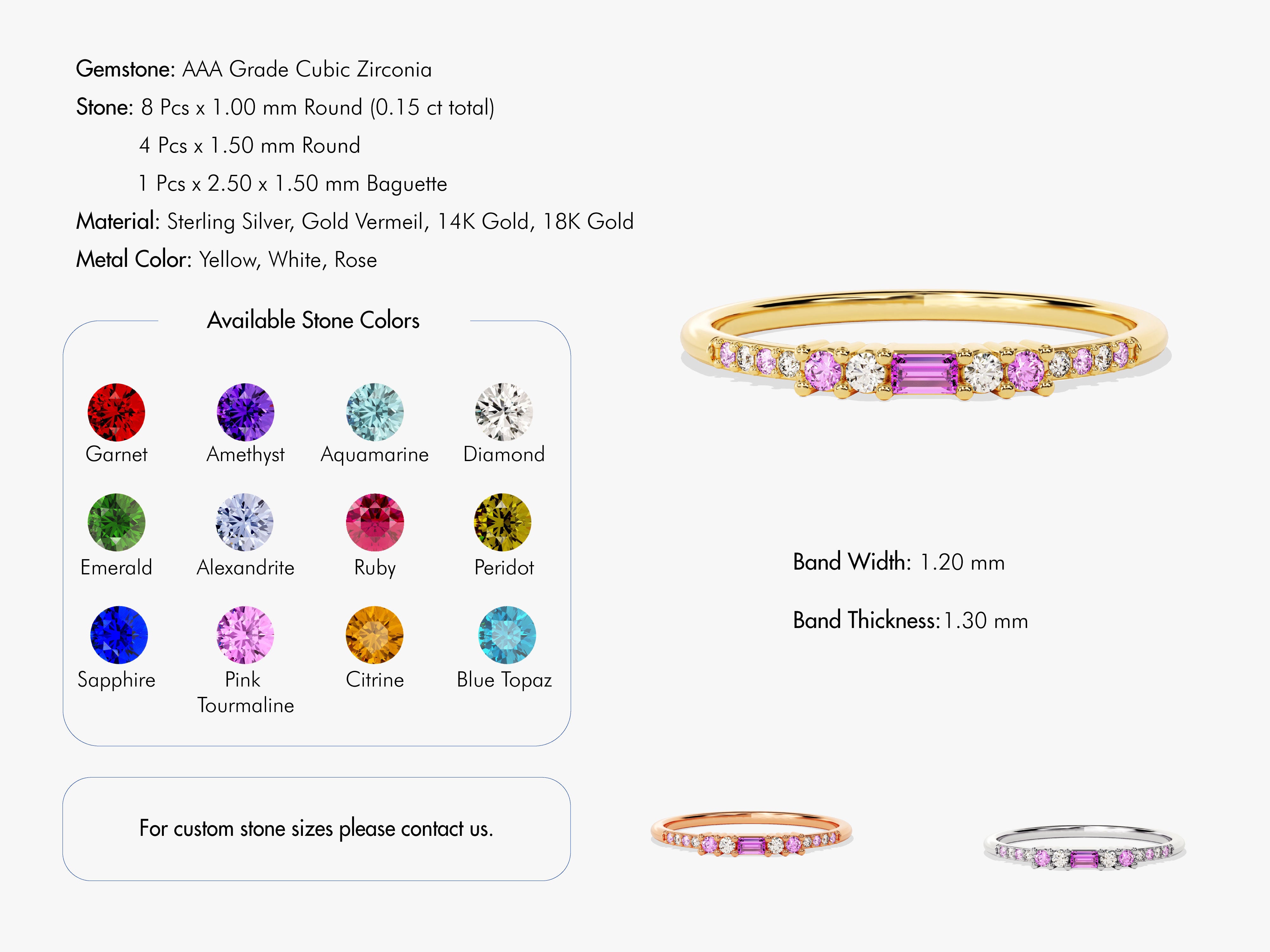 Gold ring with cubic zirconia and baguette stones