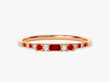 Baguette Ruby Ring with Round Sidestones in 14K Solid Gold