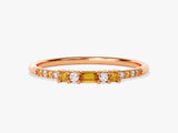 Baguette Citrine Ring with Round Sidestones in 14K Solid Gold