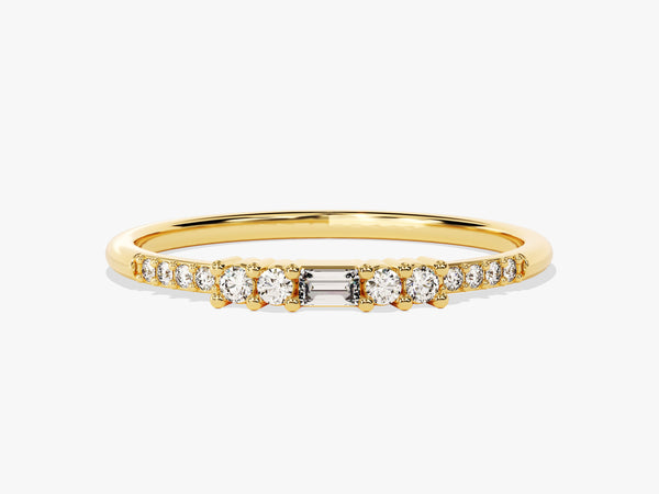Baguette Diamond Birthstone Ring with Round Sidestones in 14K Solid Gold