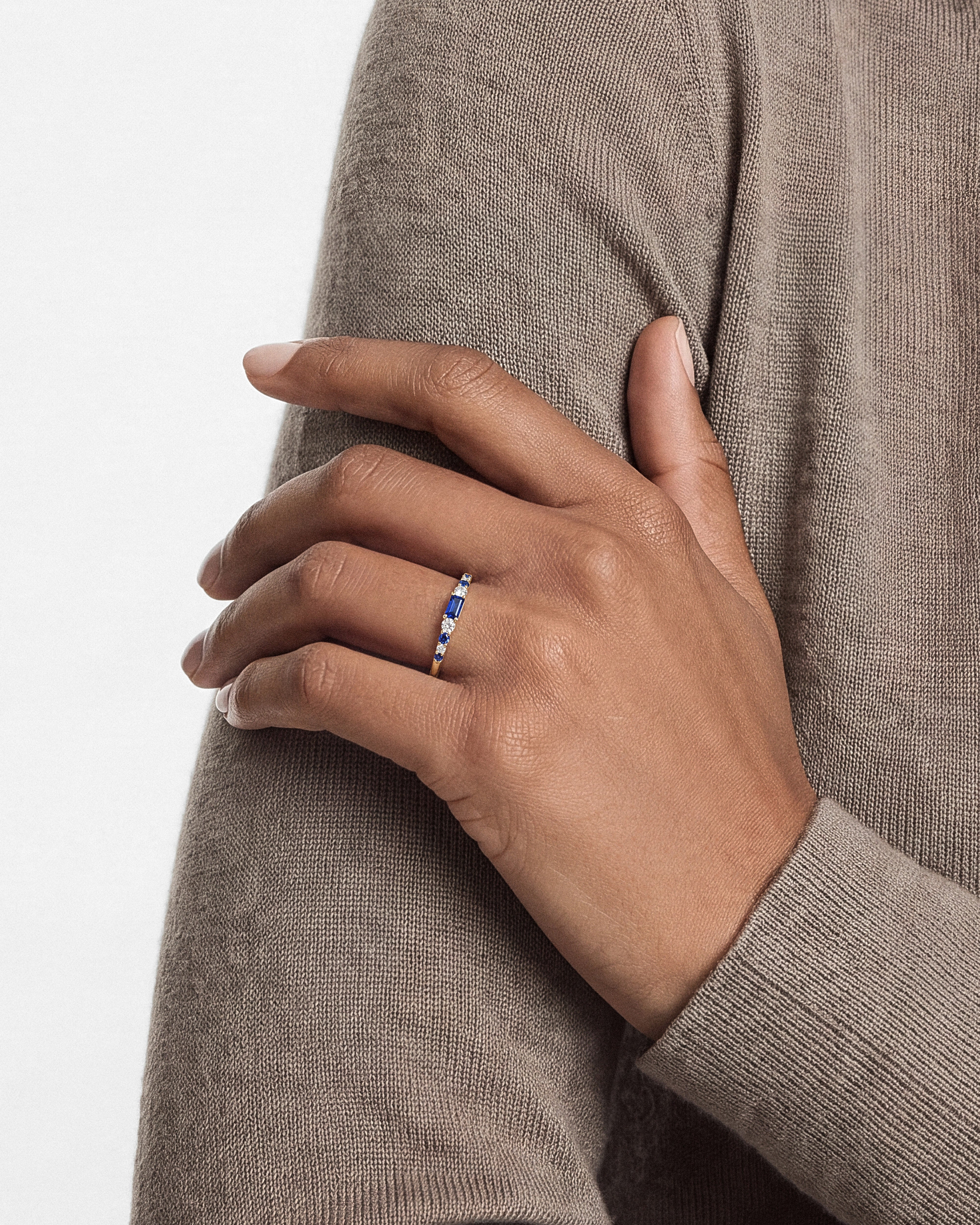 Baguette Birthstone Ring with Round Sidestones