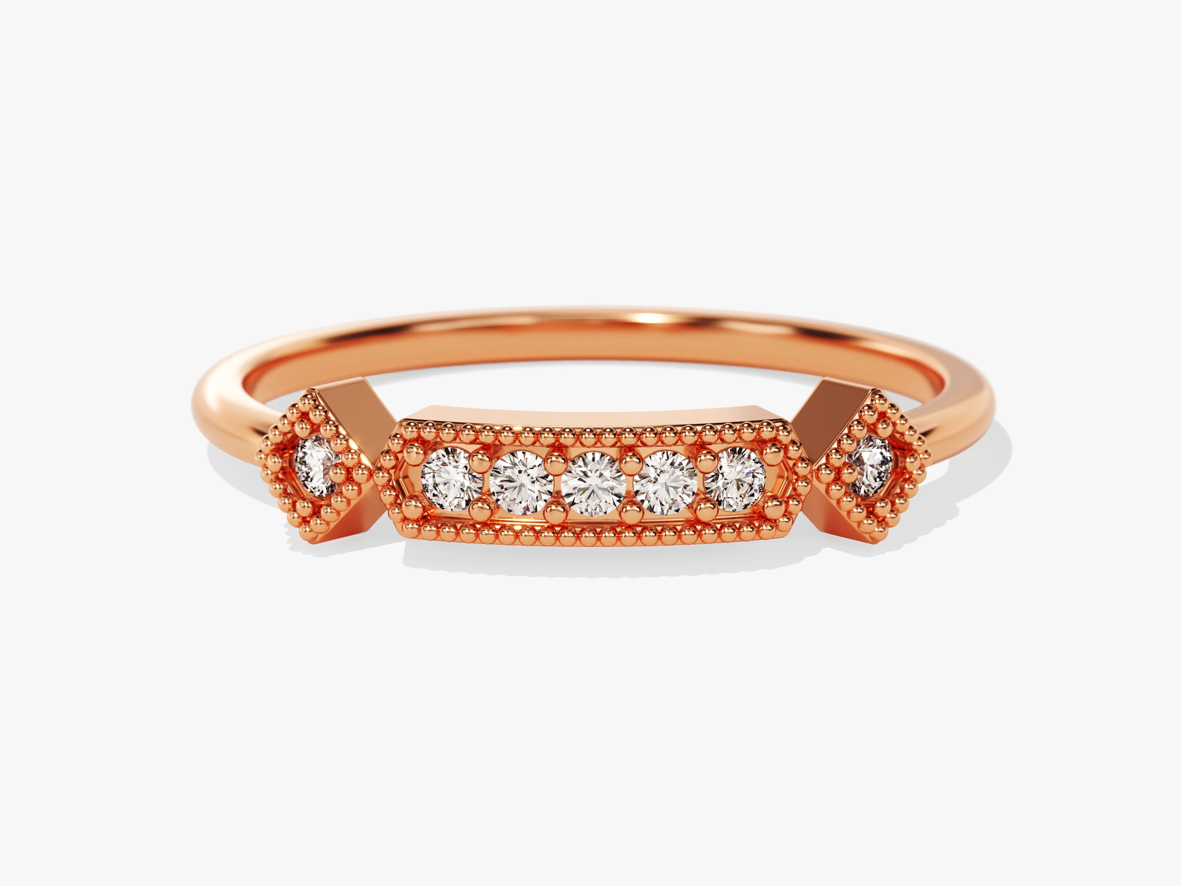 Rose gold diamond ring with beaded detail