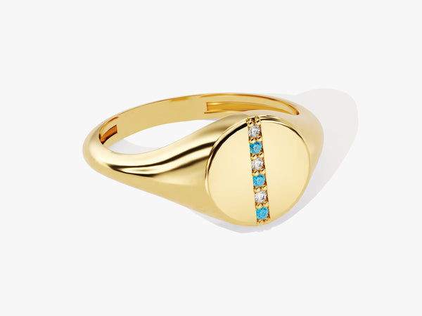 Signet Blue Topaz Ring in 14K Solid Gold