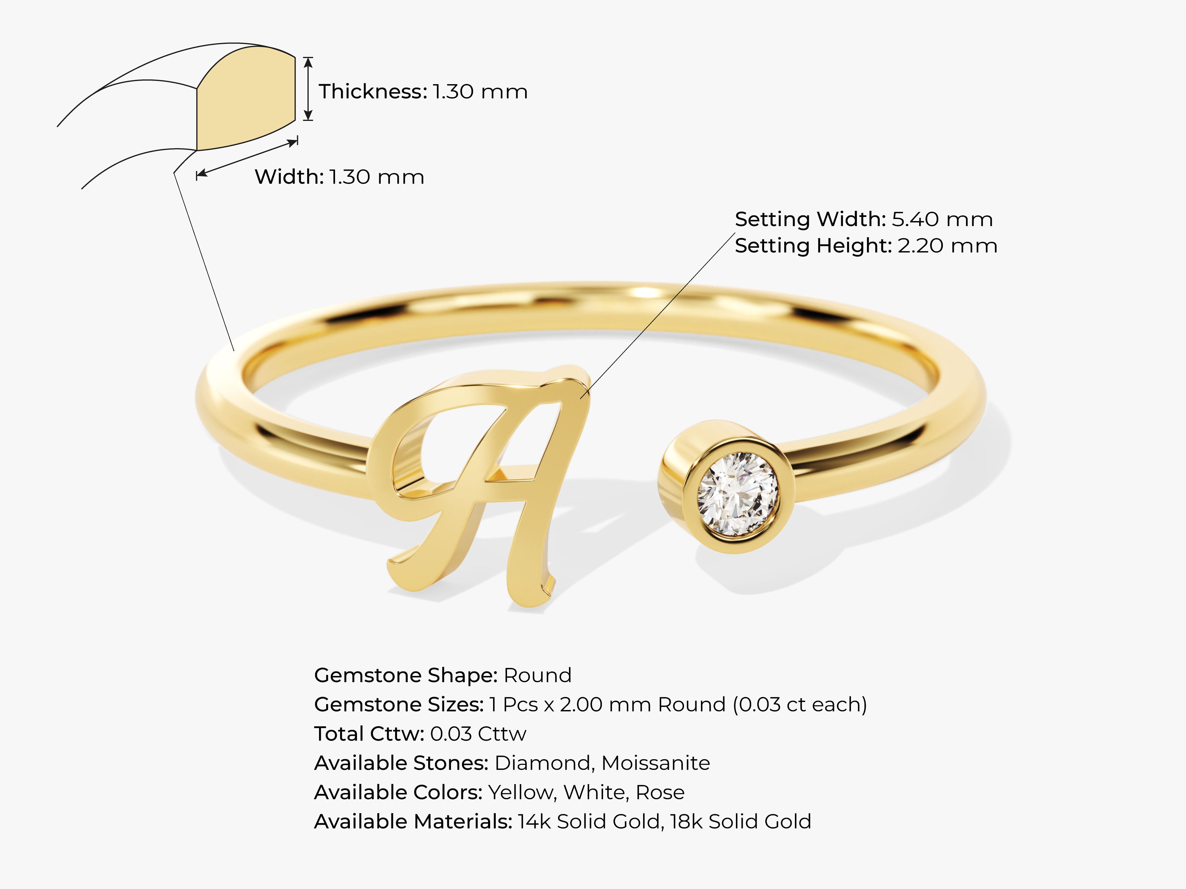 Gold initial 'A' ring with diamond accent jewelry