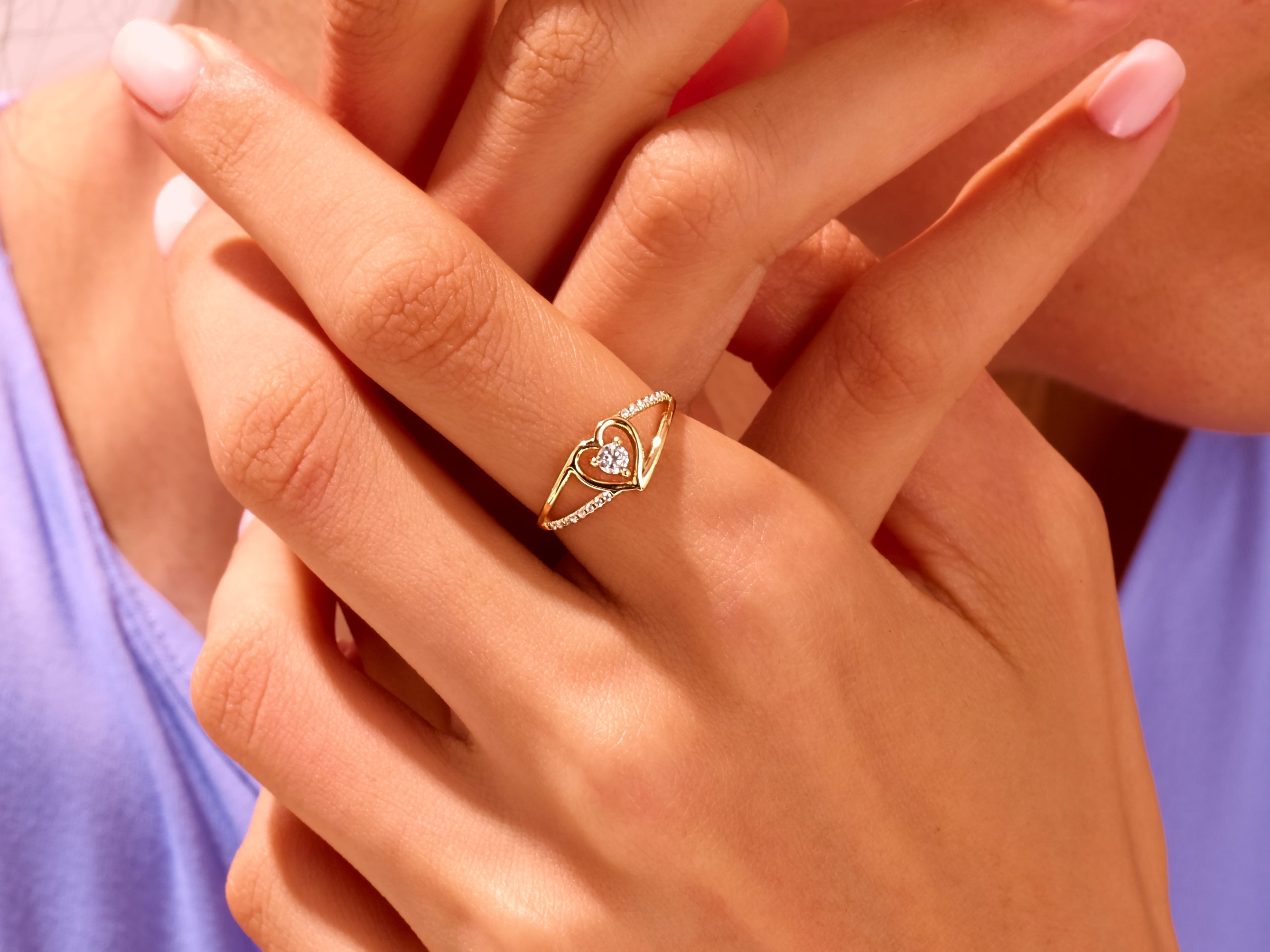 Gold heart ring with diamond accent, elegant jewelry for her