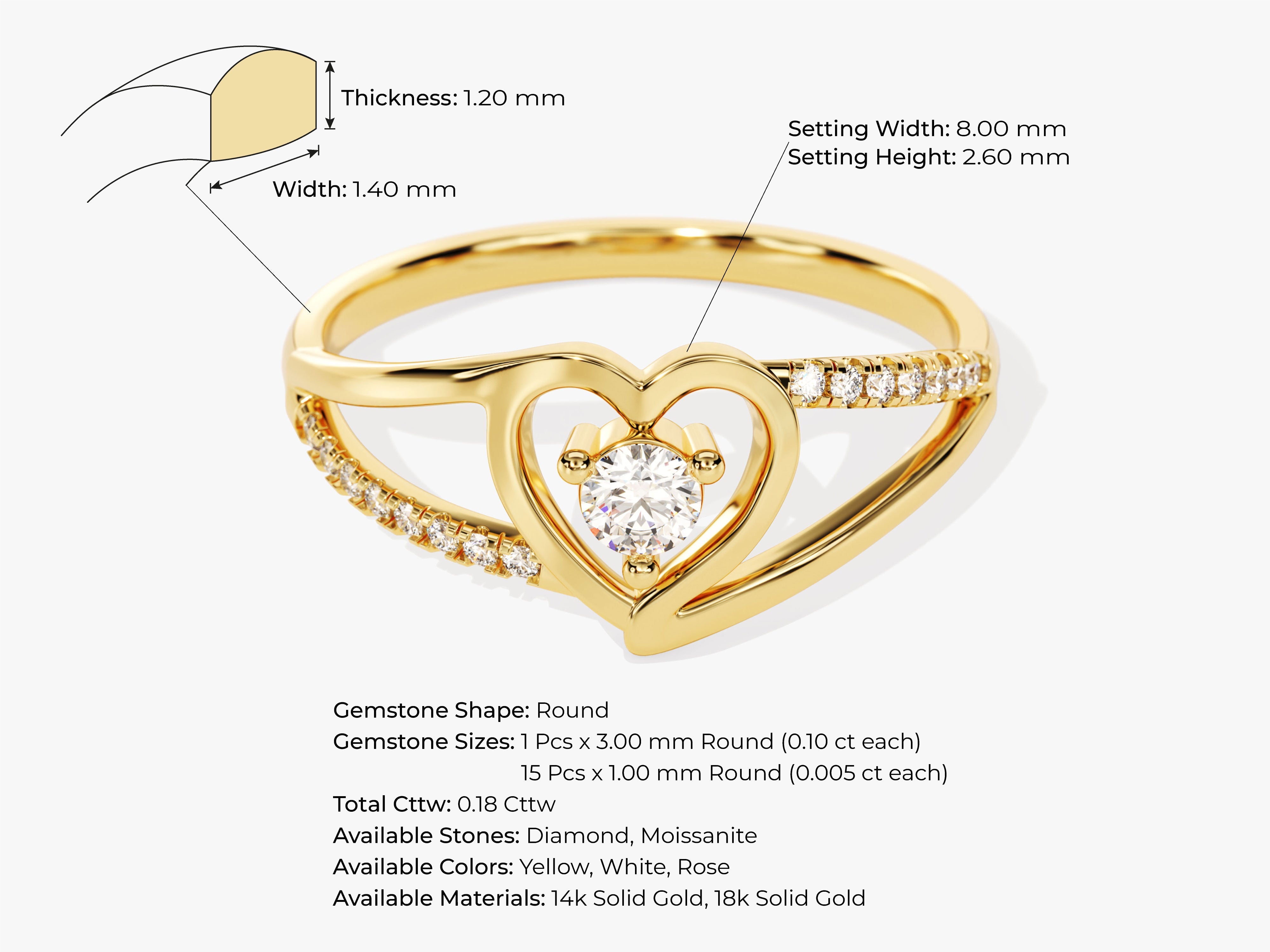 Gold heart ring with diamonds, jewelry product details