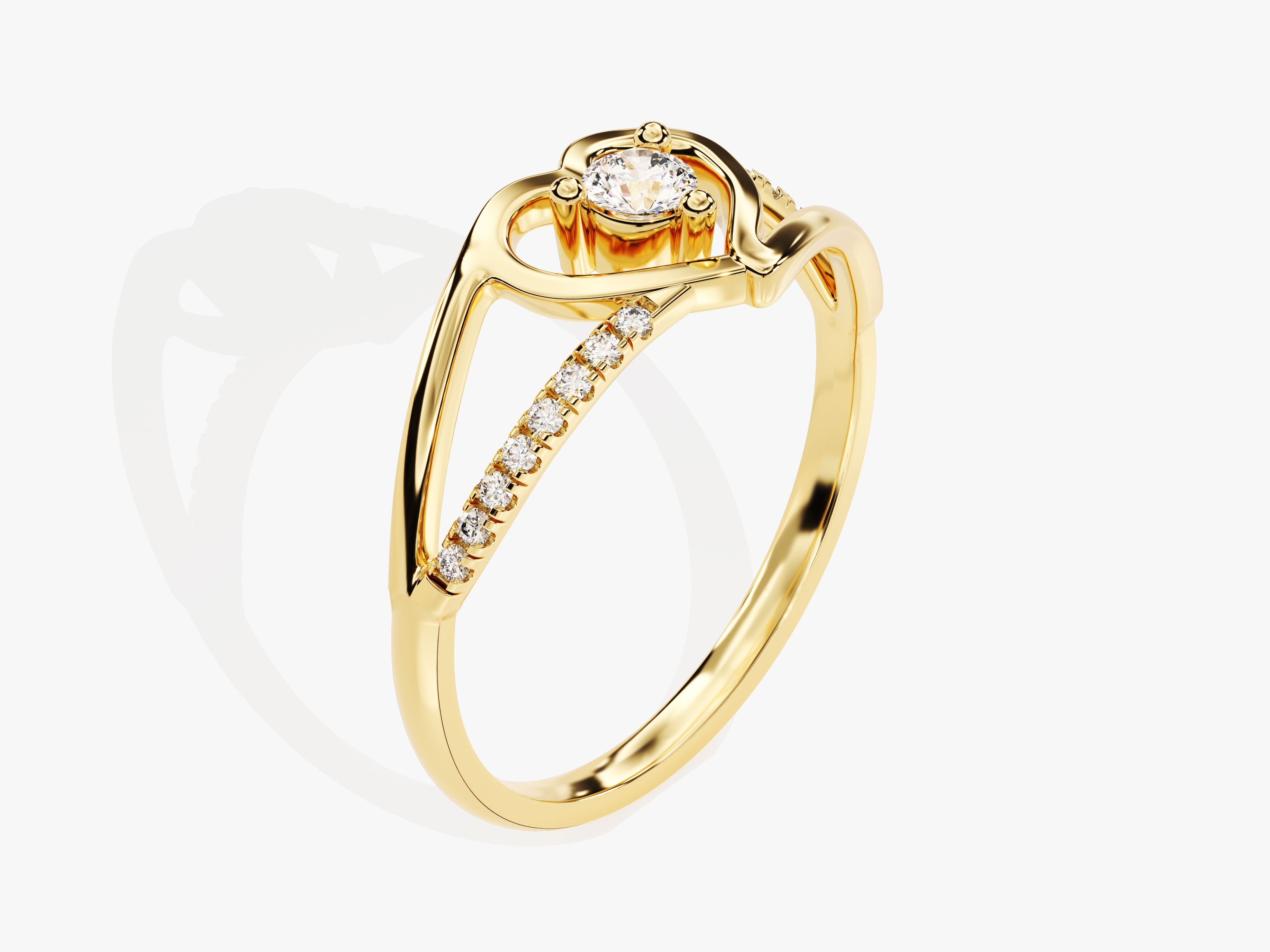 Gold diamond ring with heart design, fine jewelry