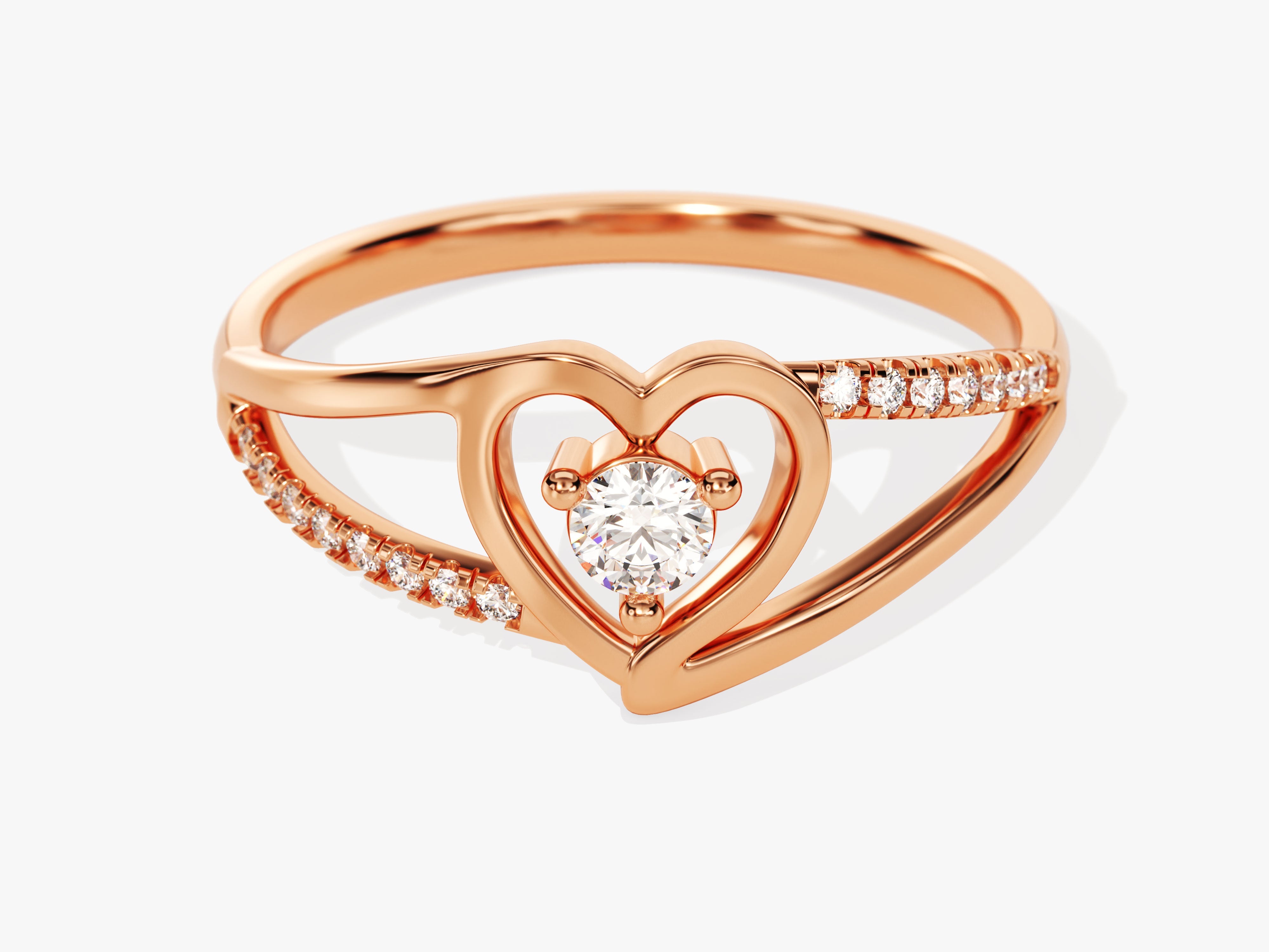 Rose gold heart ring with diamonds, jewelry for her