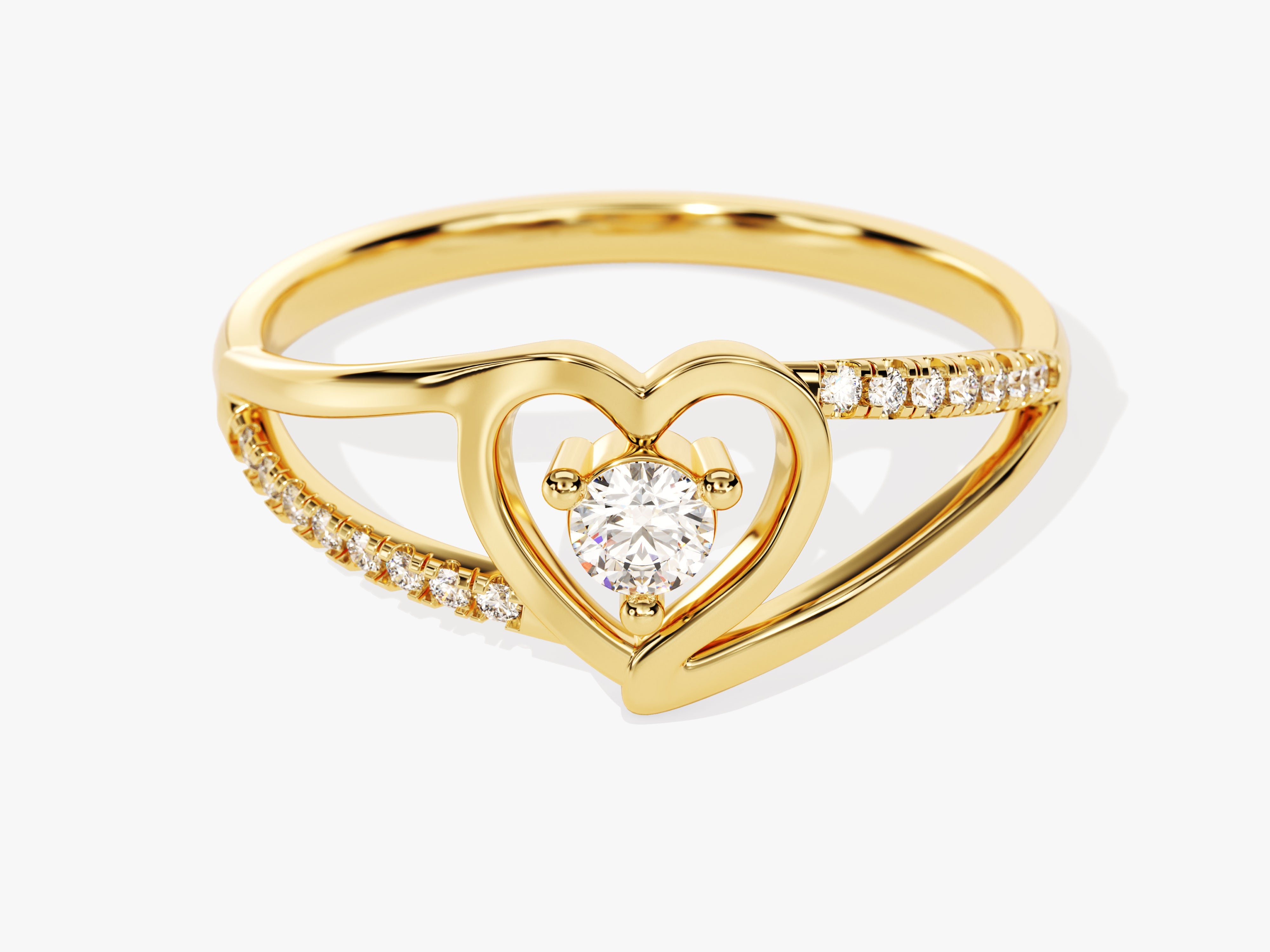 Gold heart ring with diamonds, elegant jewelry for her