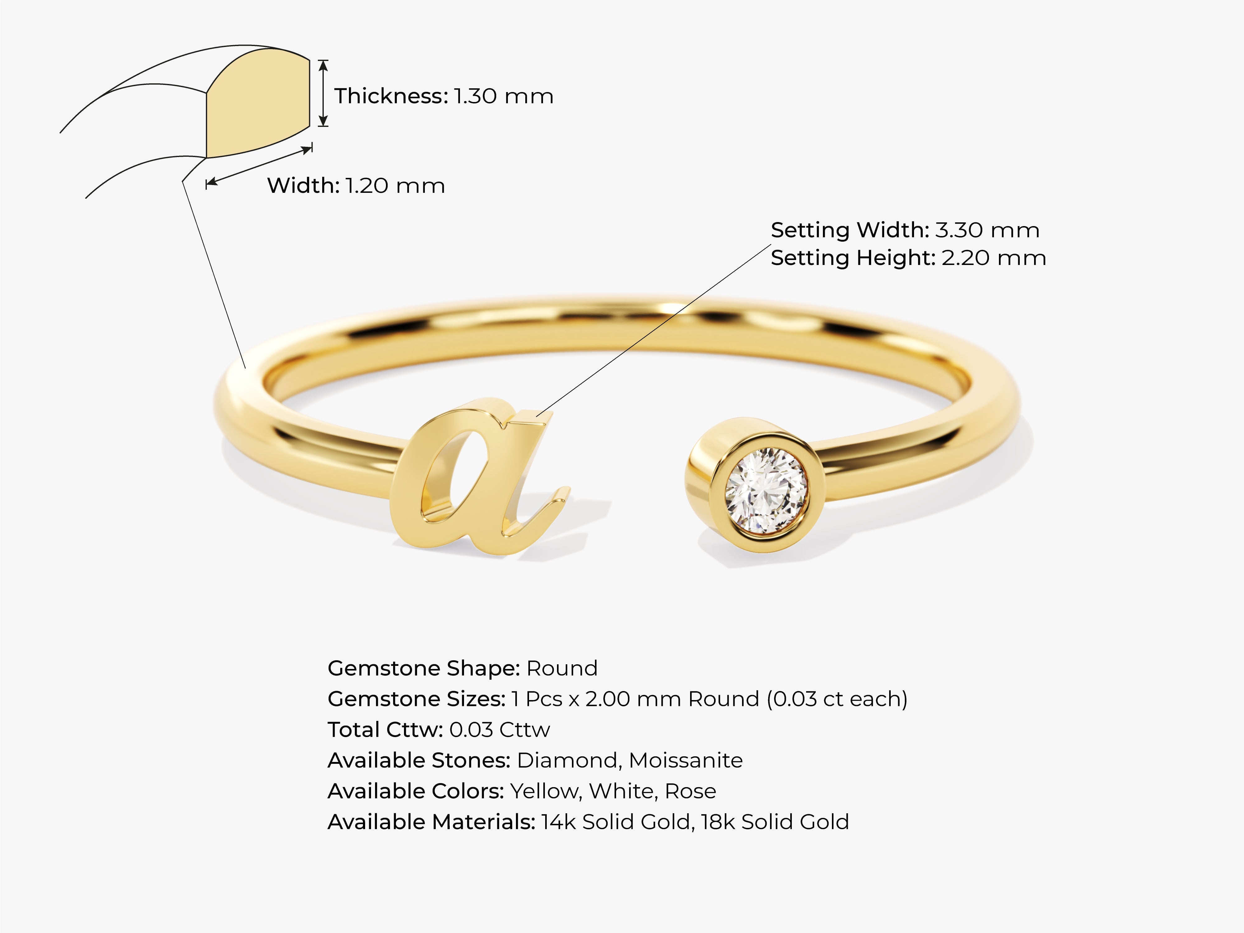 Gold initial ring with diamond accent