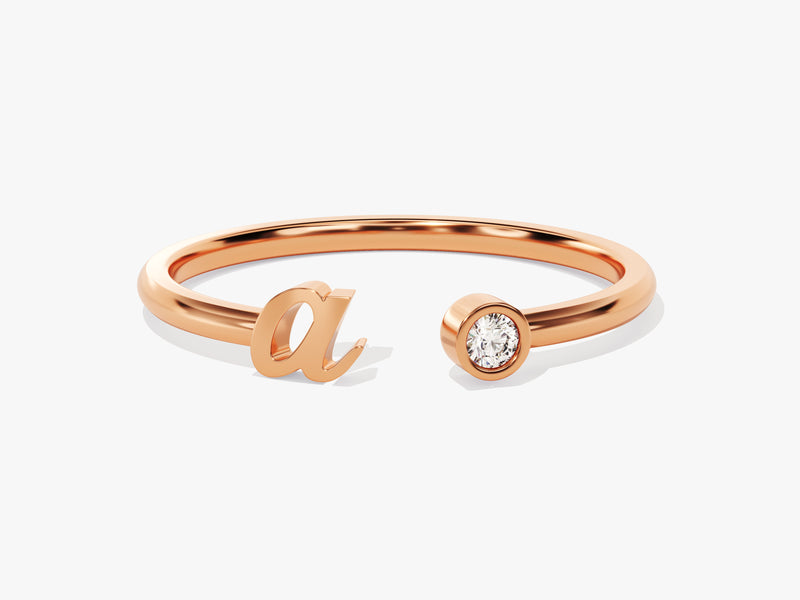 Initial Open Diamond Birthstone Ring in 14K Solid Gold