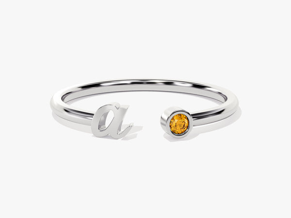 Initial Open Citrine Ring in 14K Solid Gold