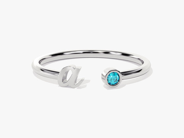 Initial Open Blue Topaz Ring in 14K Solid Gold