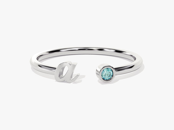 Initial Open Aquamarine Ring in 14K Solid Gold