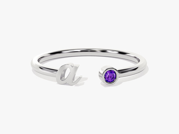 Initial Open Amethyst Ring in 14K Solid Gold