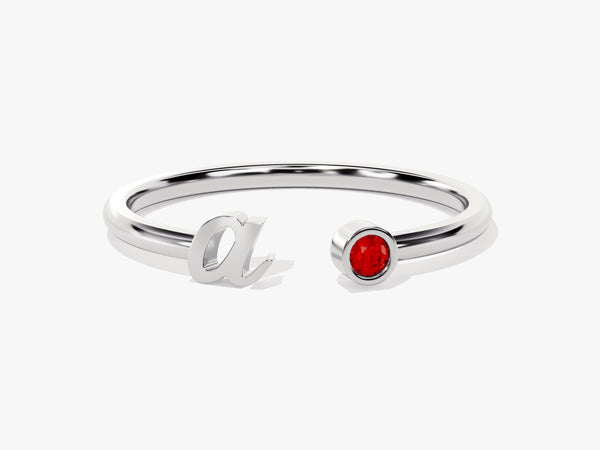 Initial Open Ruby Ring in 14K Solid Gold