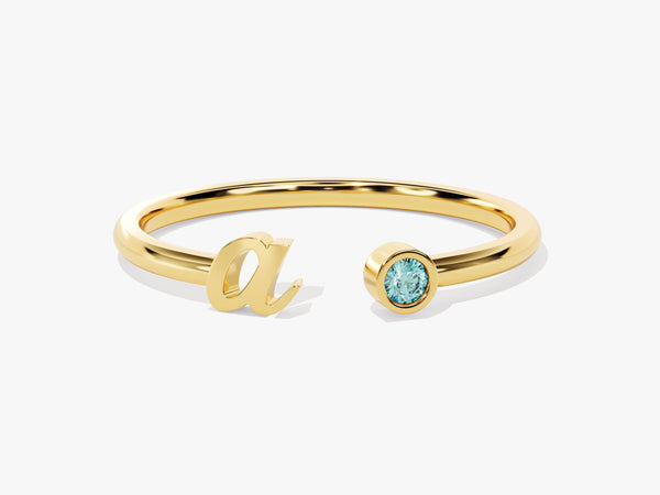Initial Open Aquamarine Ring in 14K Solid Gold