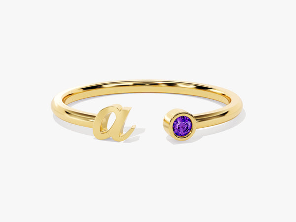 Initial Open Amethyst Ring in 14K Solid Gold