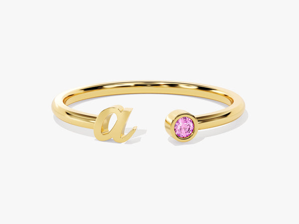 Initial Open Pink Tourmaline Ring in 14K Solid Gold