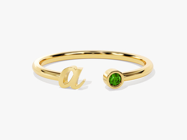 Initial Open Emerald Ring in 14K Solid Gold