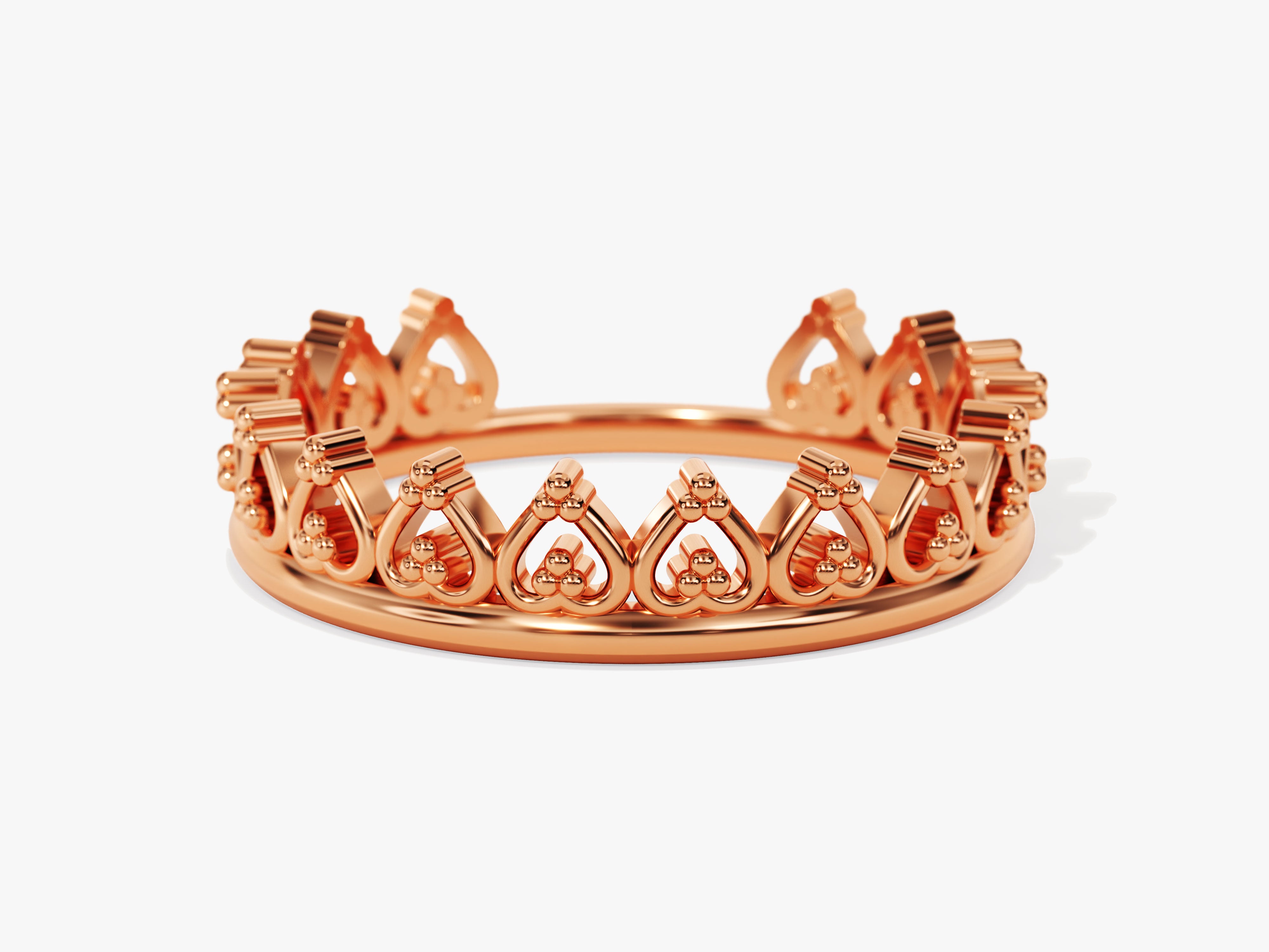 Rose gold crown ring with heart details, fine jewelry
