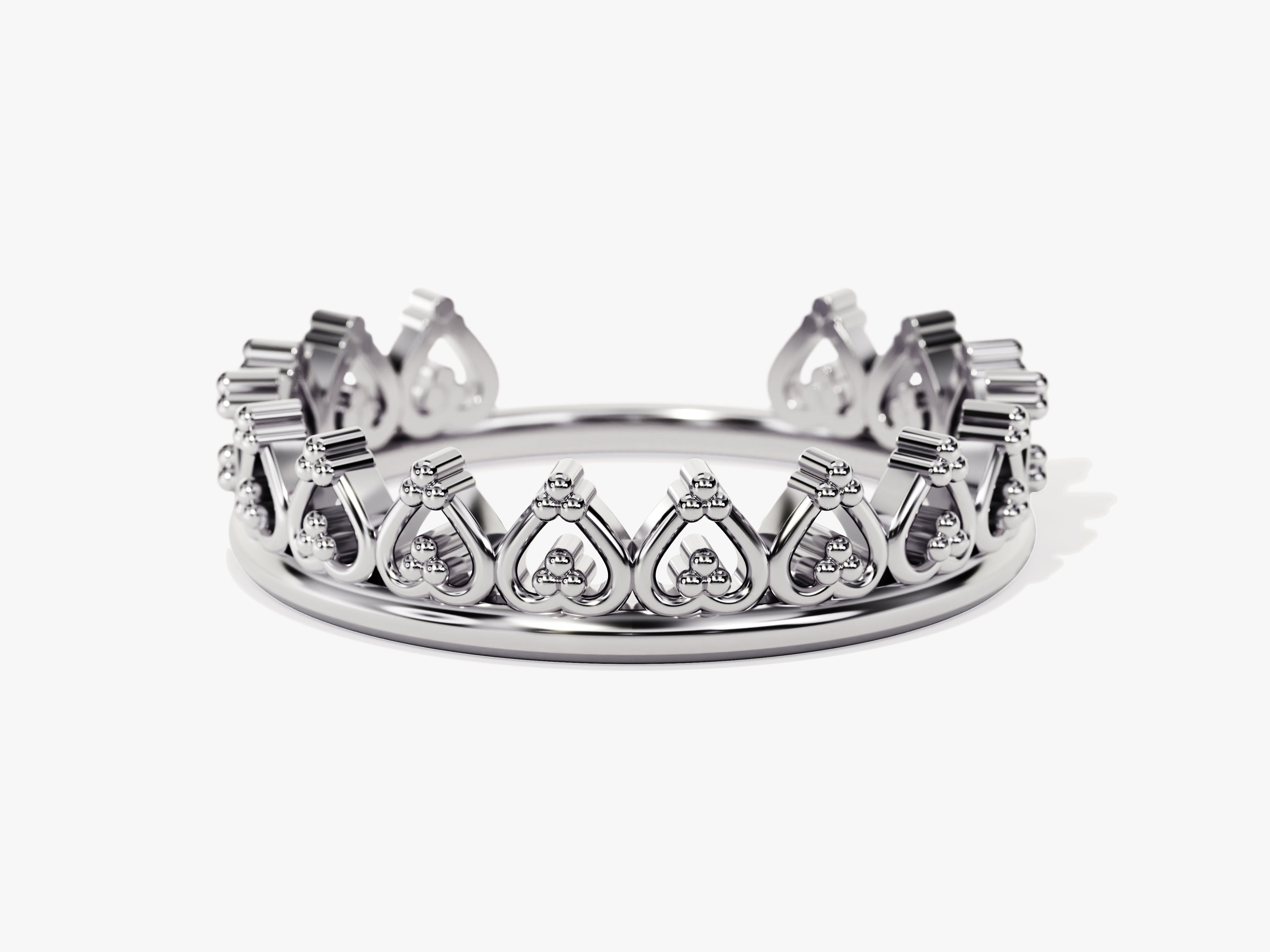 Silver crown ring with heart details, jewelry for women