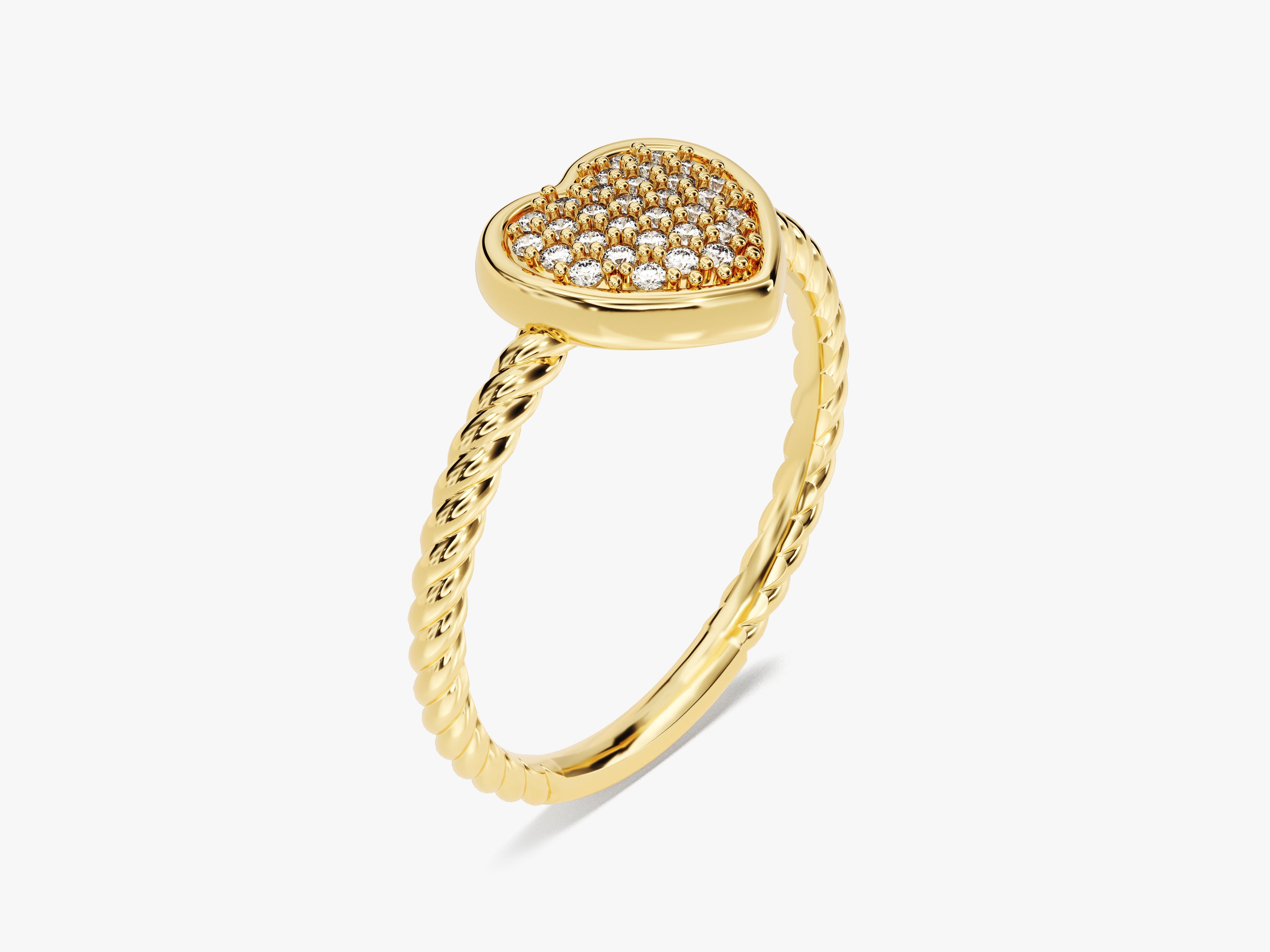 Gold heart ring with diamonds, twisted band, fine jewelry