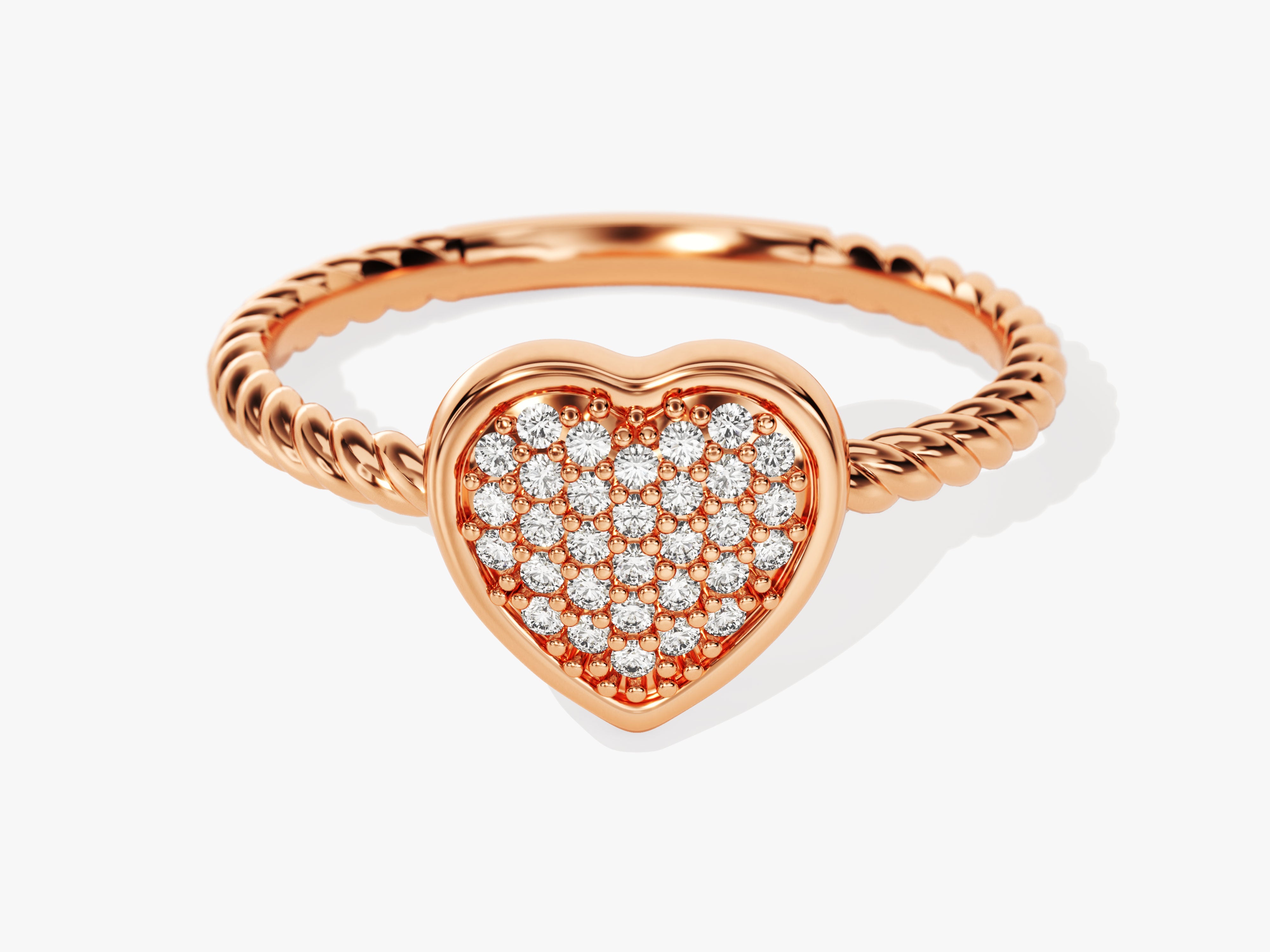 Rose gold diamond heart ring with twisted band