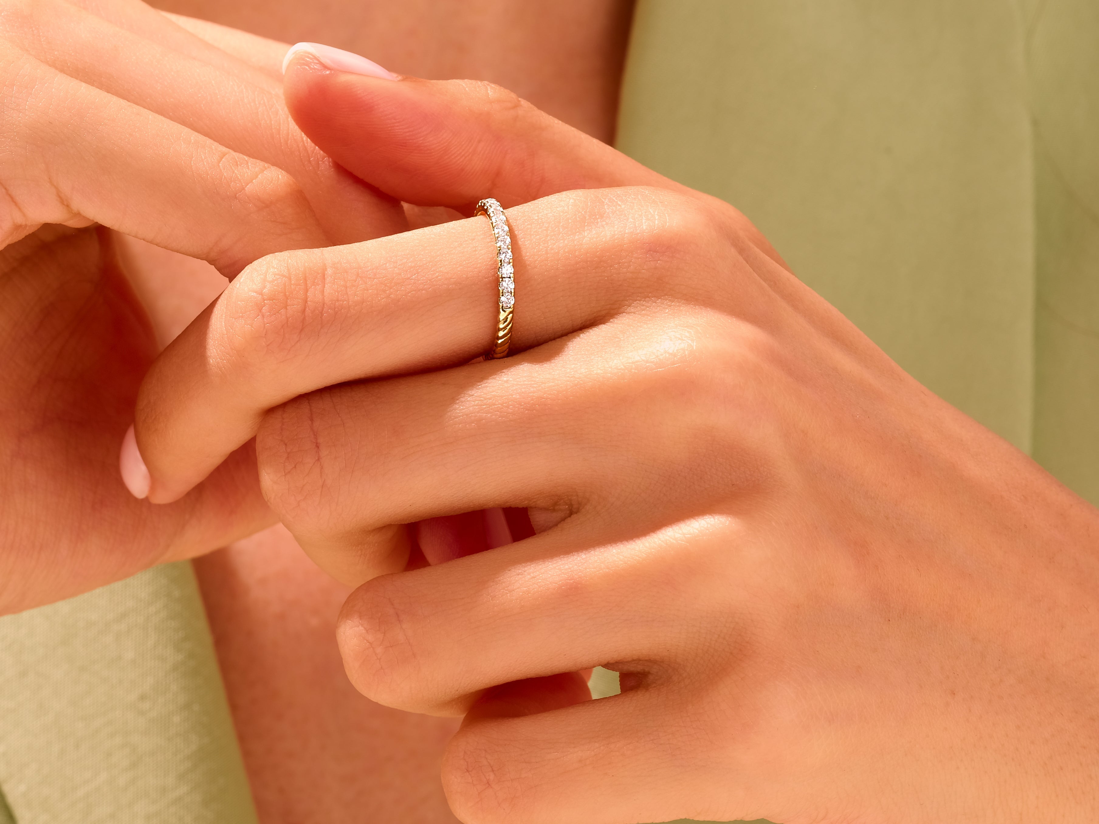 Diamond band ring on hand, fine jewelry, elegant design