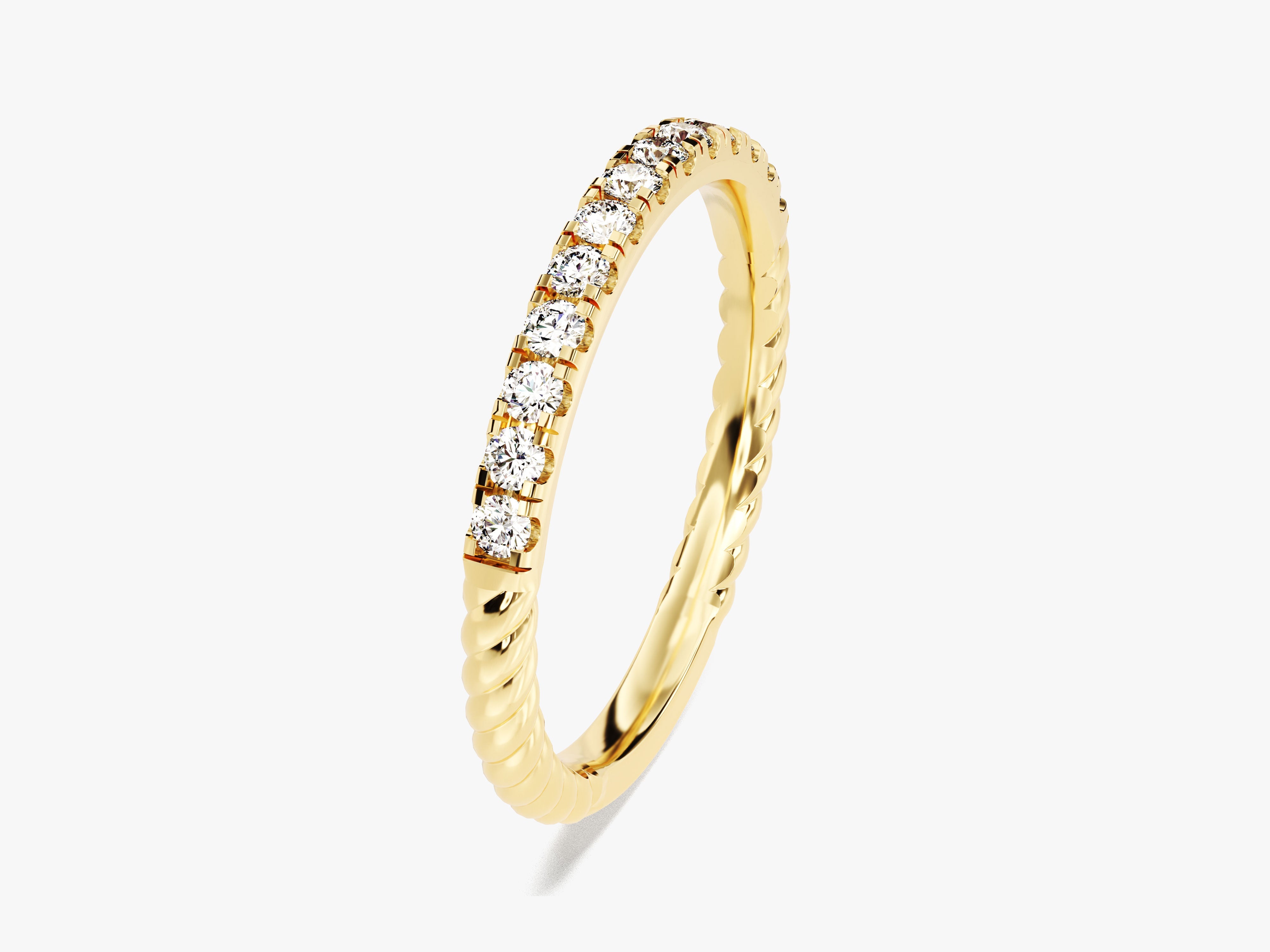 Gold diamond band ring with twisted shank