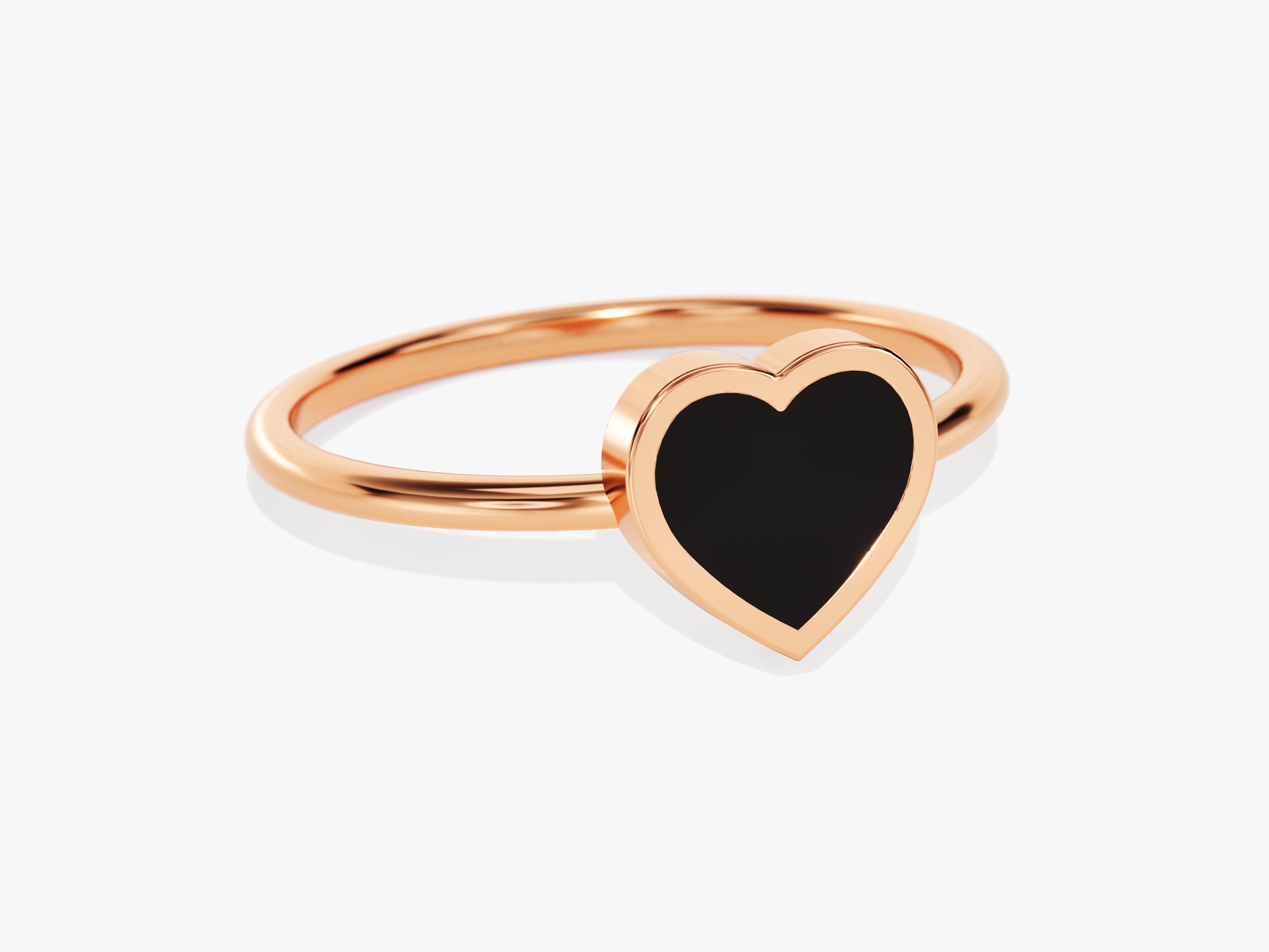 Rose gold ring with black heart gemstone, jewelry