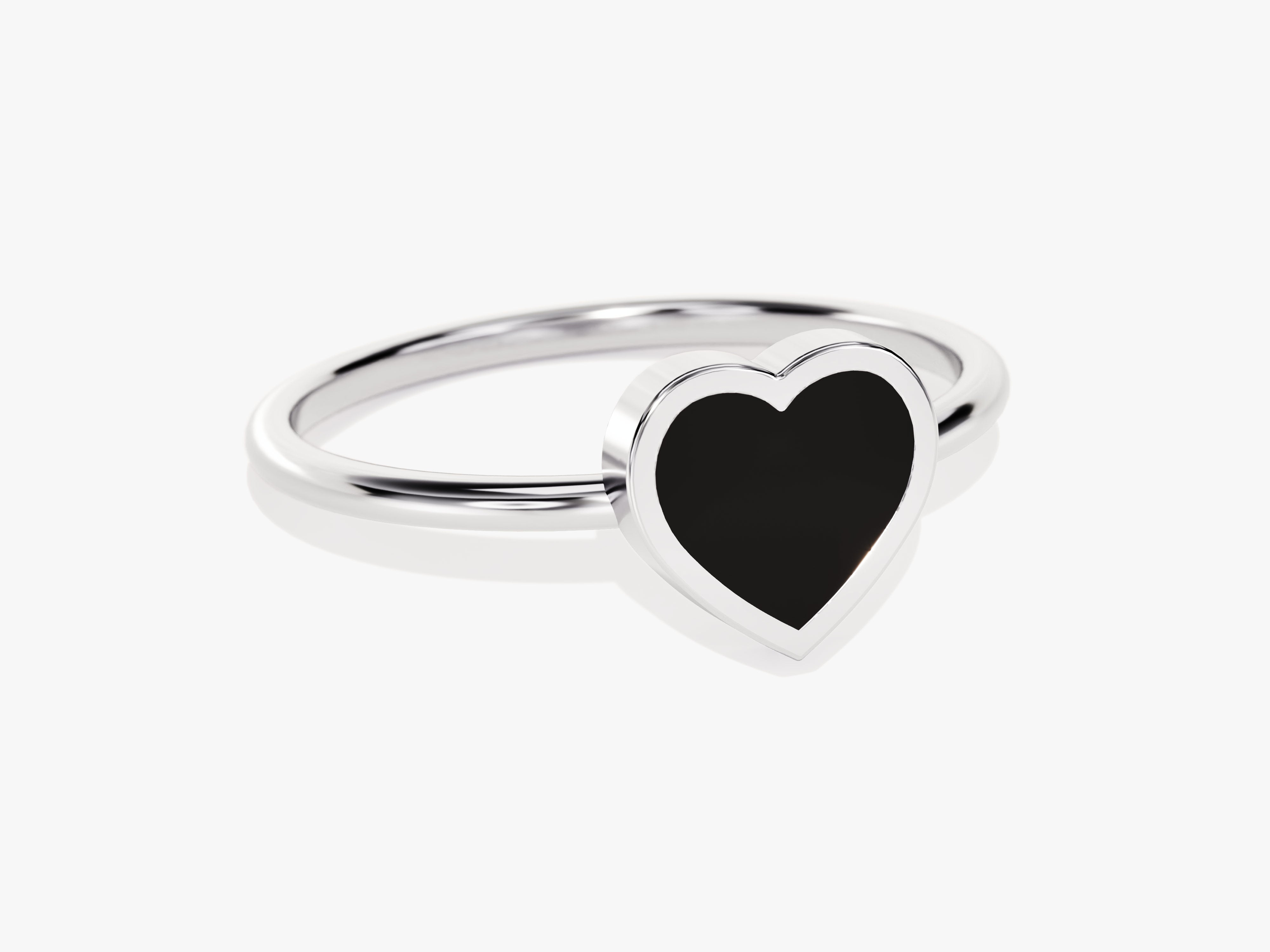 Silver heart ring with black enamel gemstone jewelry