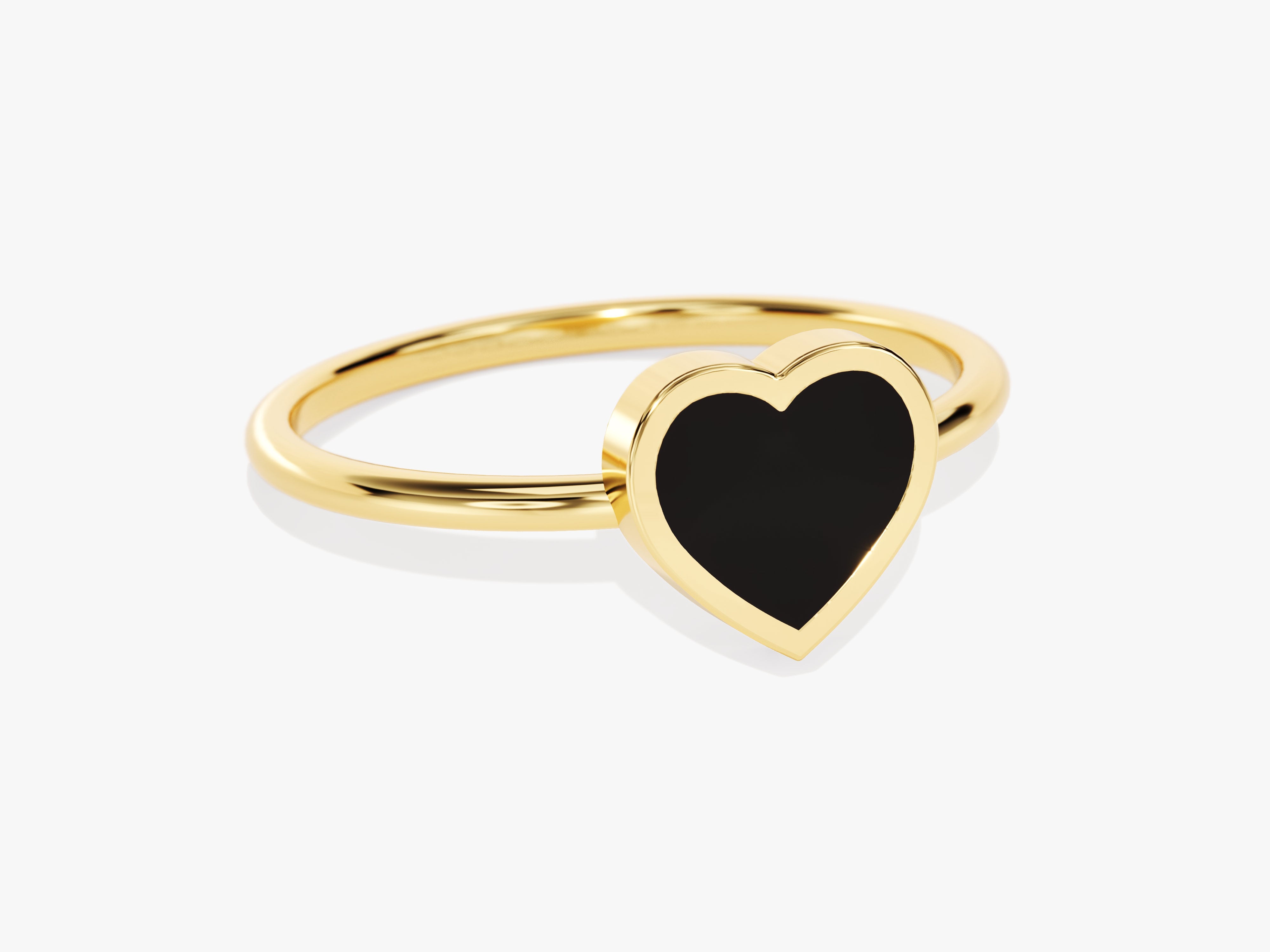 Gold heart ring with black enamel gemstone jewelry