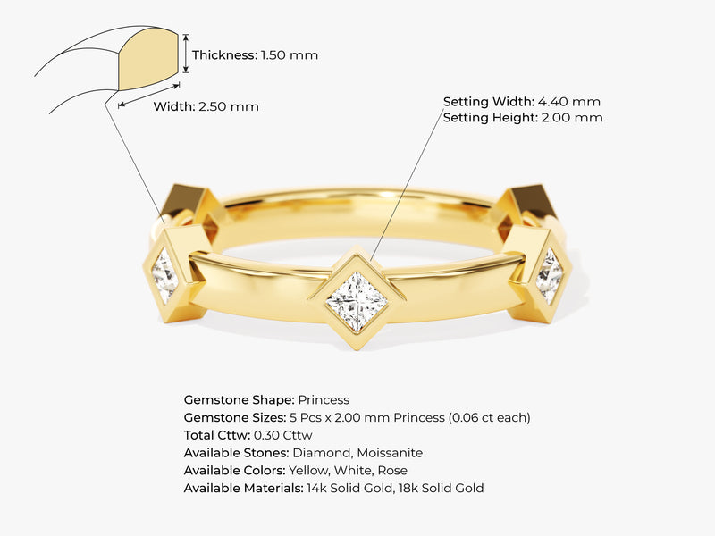 14k Gold Princess Cut Crown Diamond Ring