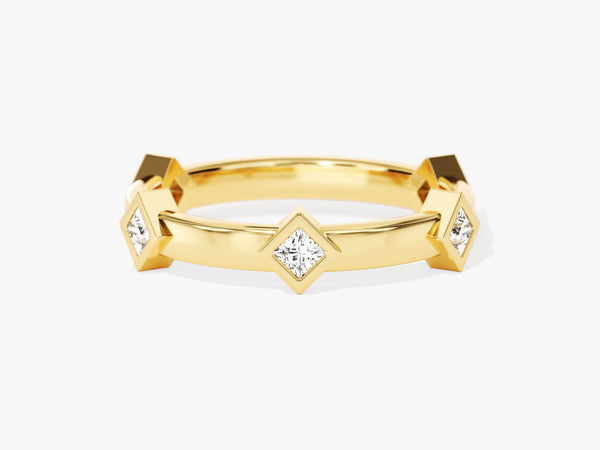 14k Gold Princess Cut Crown Diamond Ring