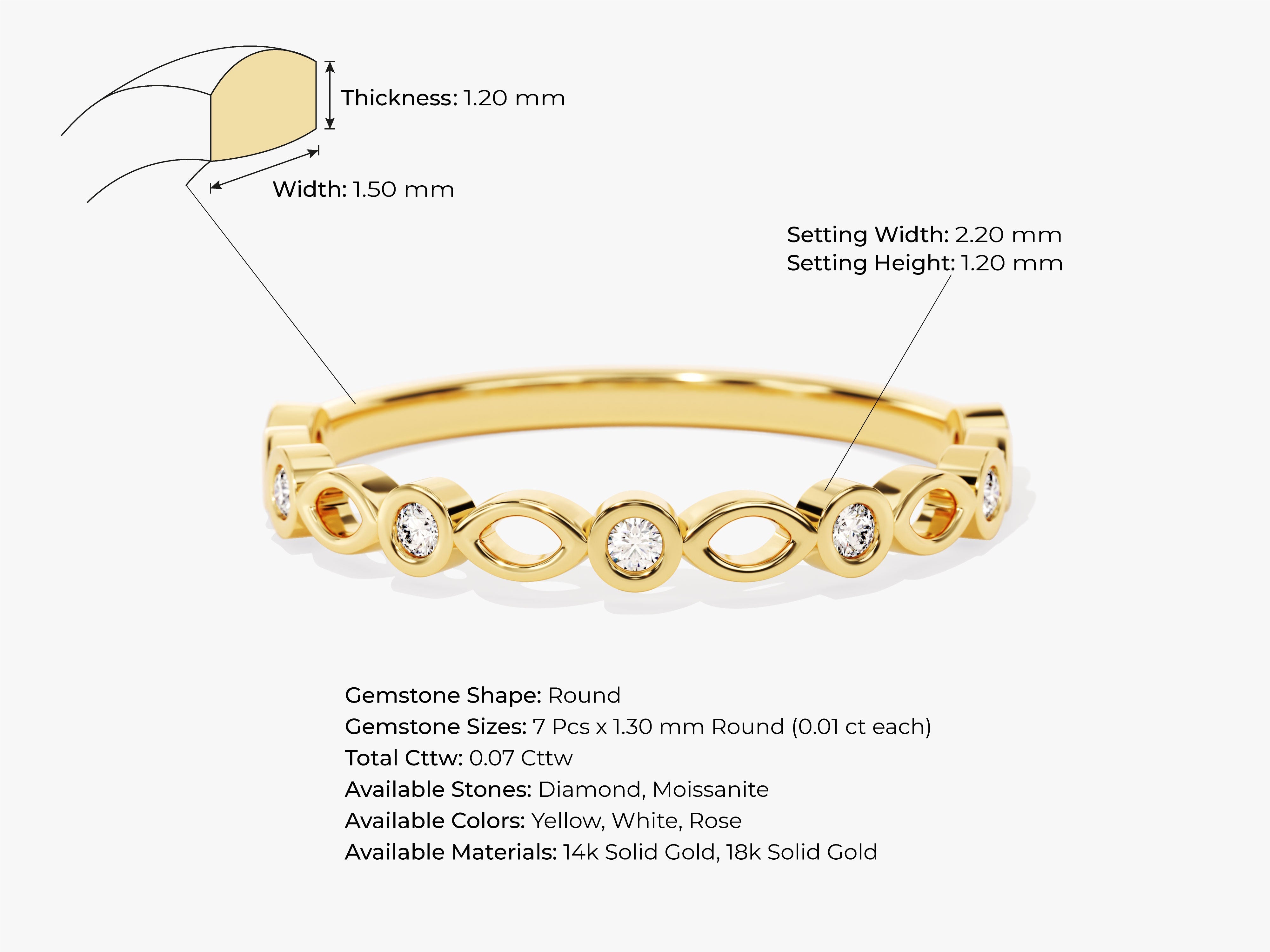Gold ring with diamonds, 14k solid gold, available in yellow, white, rose