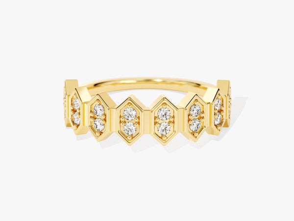 14k Gold Diamond Hexagon Ring