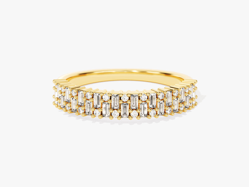 14k Gold Baguette and Round Cluster Diamond Ring