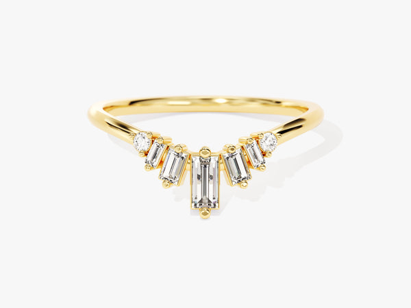 14k Gold Curved Baguette Diamond Ring