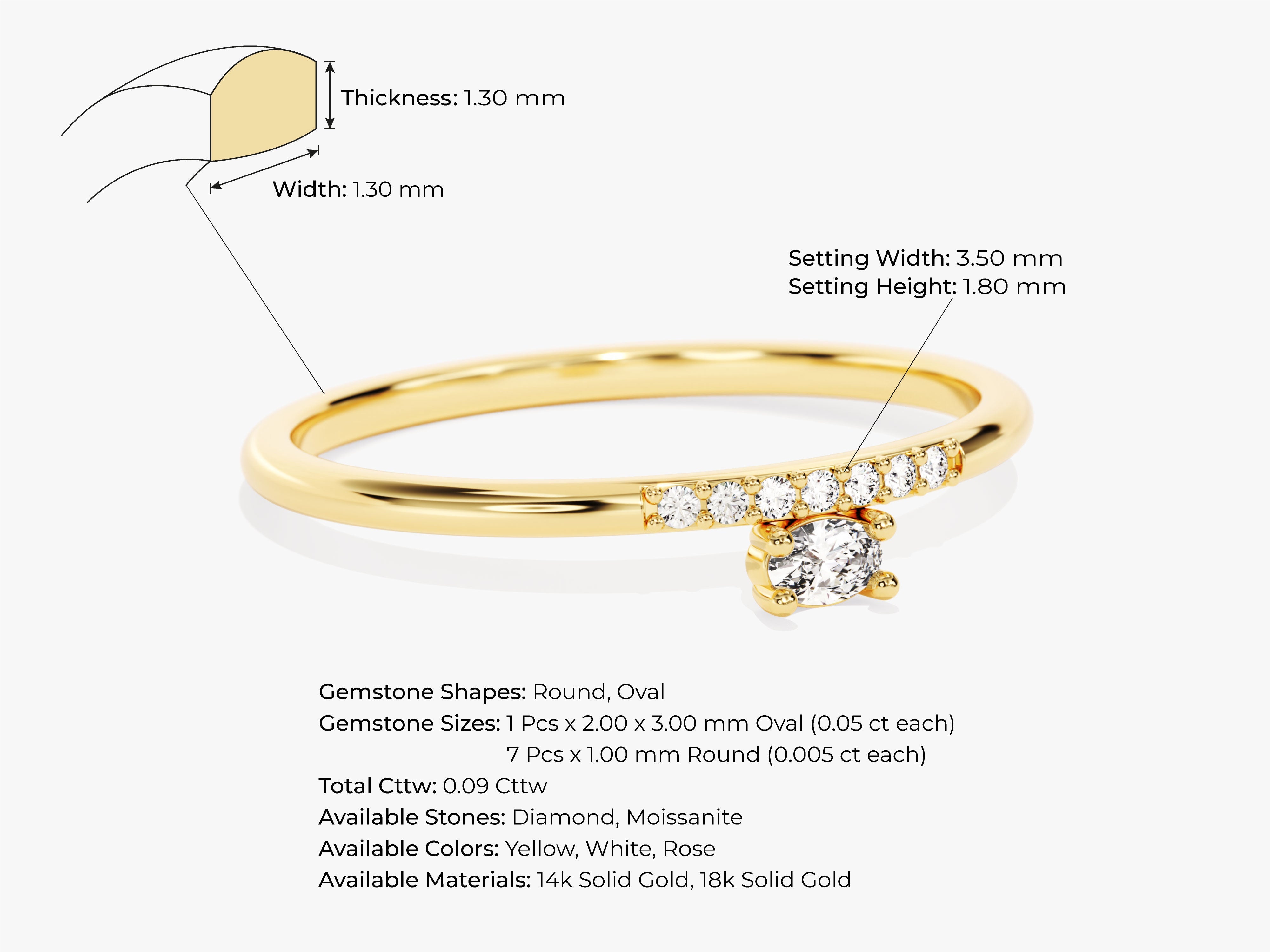 Gold ring with diamonds, oval and round stones, jewelry details