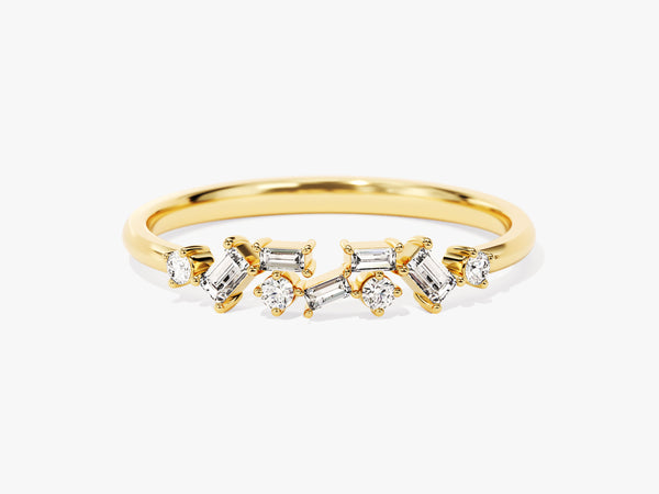 14k Gold Floating Baguette Diamond Cluster Ring