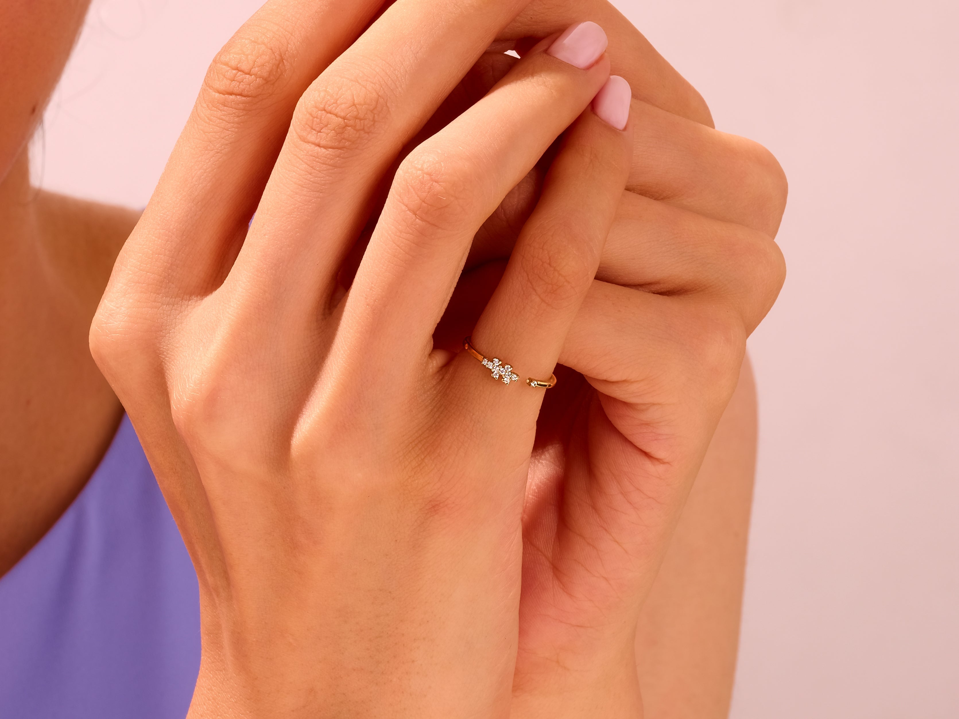 Gold diamond ring on hand, fine jewelry for women