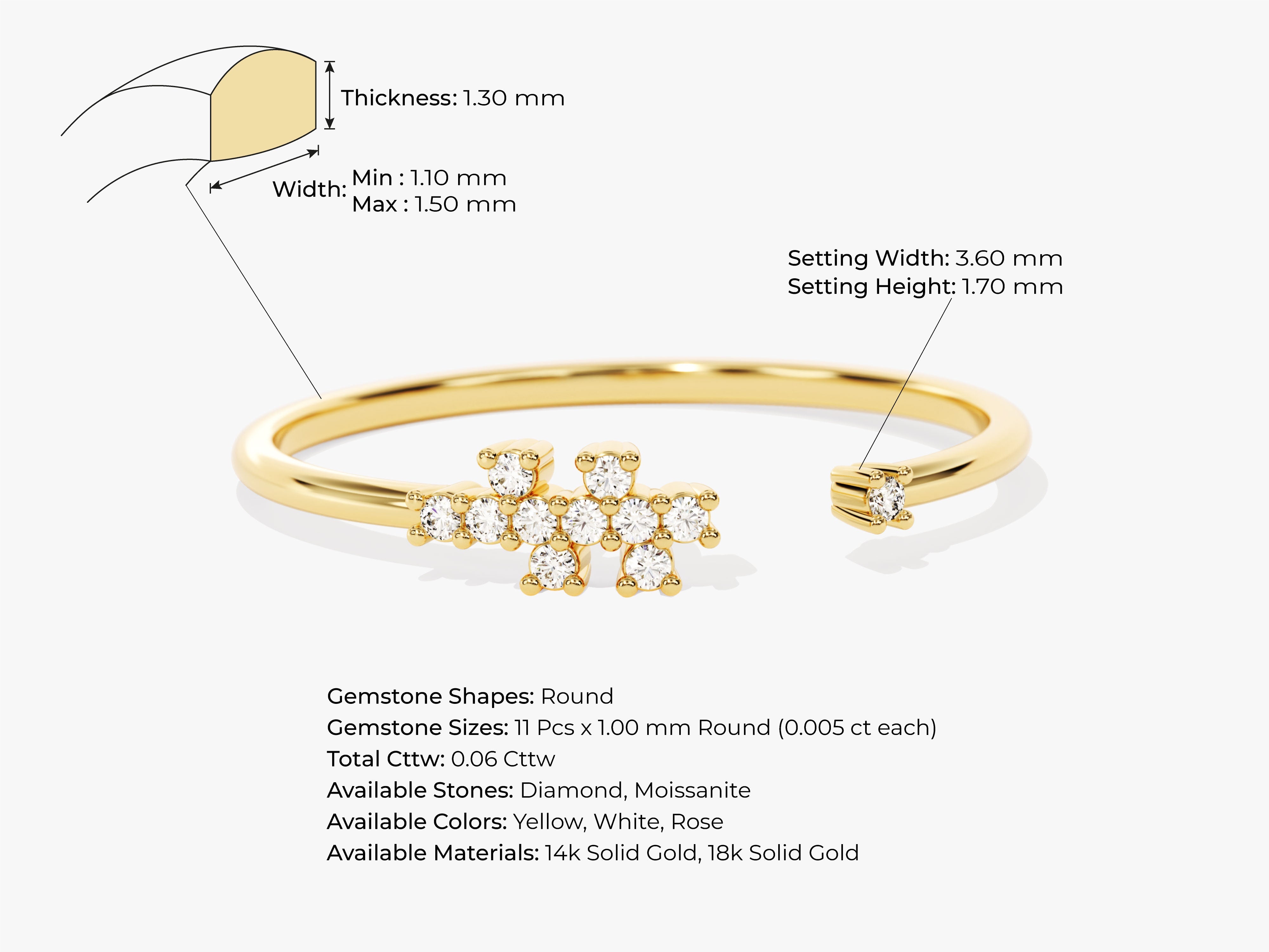 Diamond bypass ring in 14k gold, featuring round cut stones